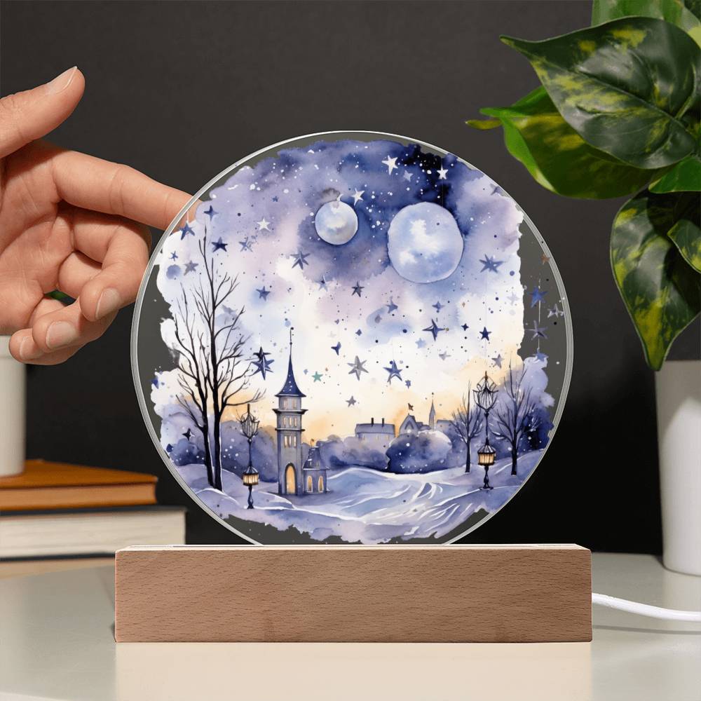 Radiant 2026 Cityscape Fireworks: Hand-Painted Circular Acrylic Plaque - Stunning New Year's Gift