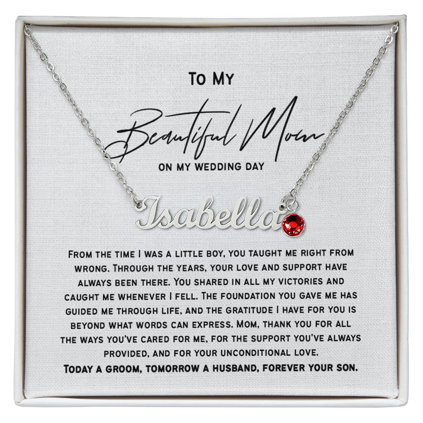 Mother of the Groom Necklace Gift, Wedding Gift from Son to Mom, Groom to Mother Gift, Sentimental Jewelry for Mom