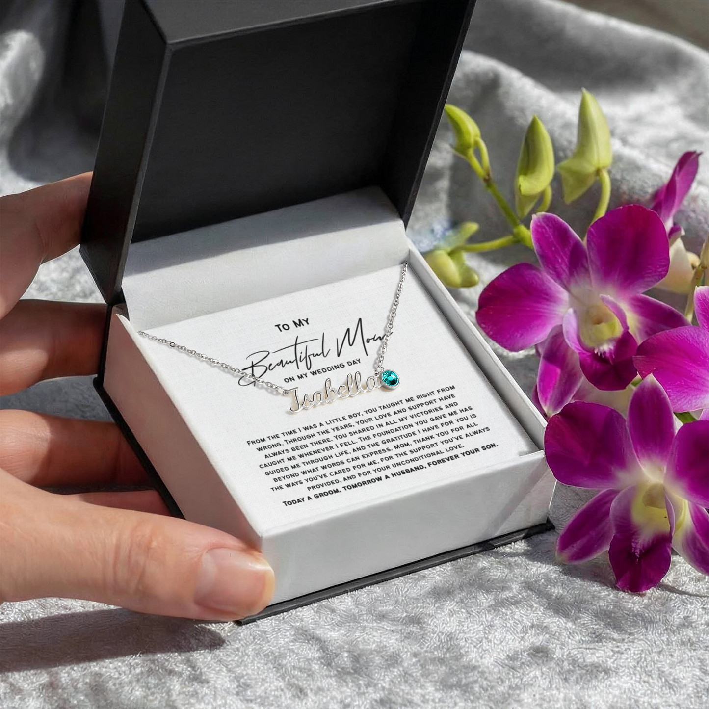 Mother of the Groom Necklace Gift, Wedding Gift from Son to Mom, Groom to Mother Gift, Sentimental Jewelry for Mom