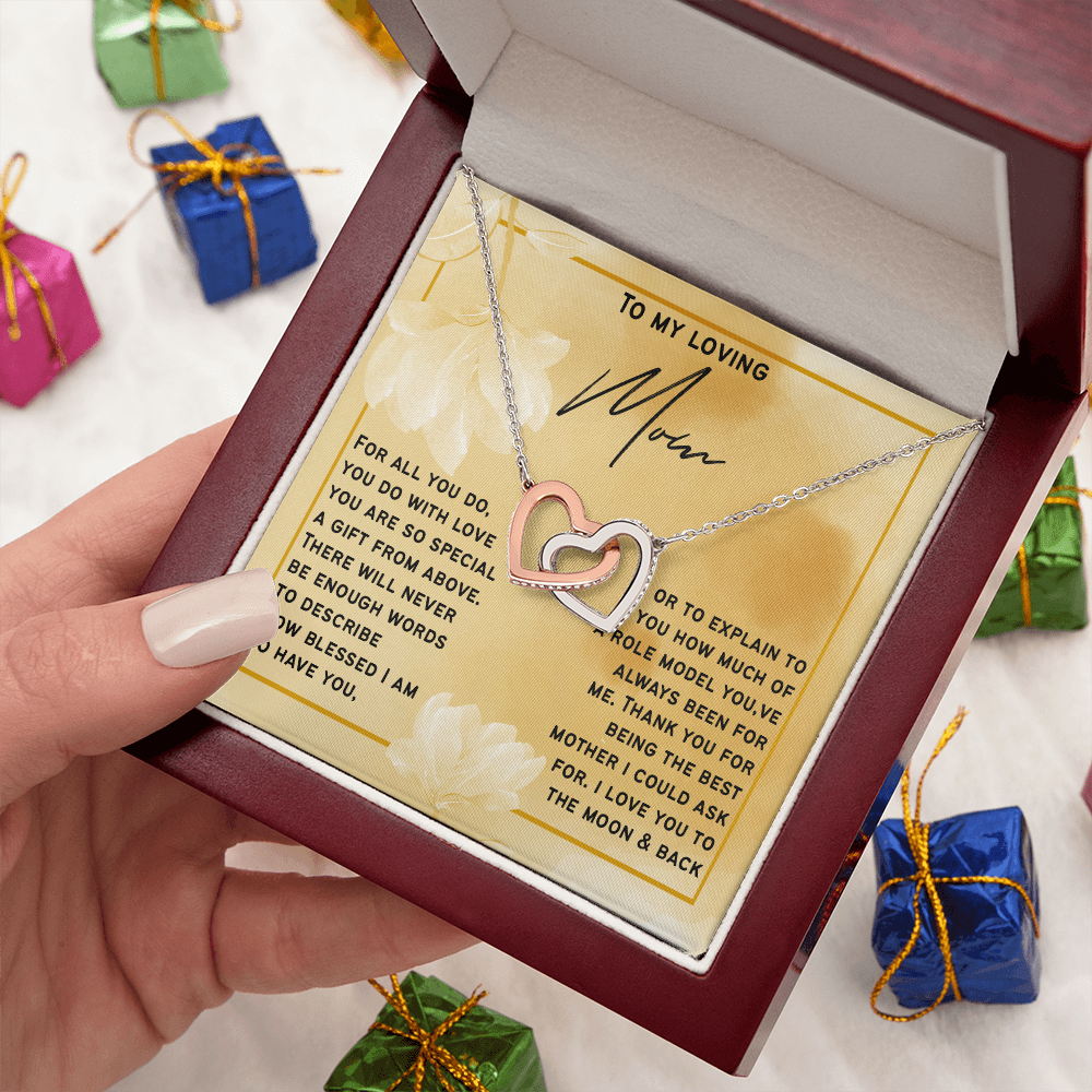 Interlocking Hearts Necklace Gift for My Loving Mom | Son or Daughter One of a Kind Present to Mom