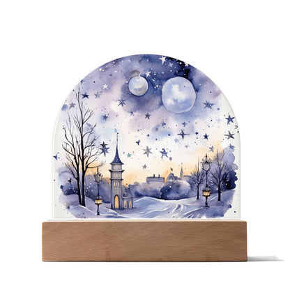 Starry Night in the Snow: Cityscape Acrylic Dome Decor | A gift for your loved ones