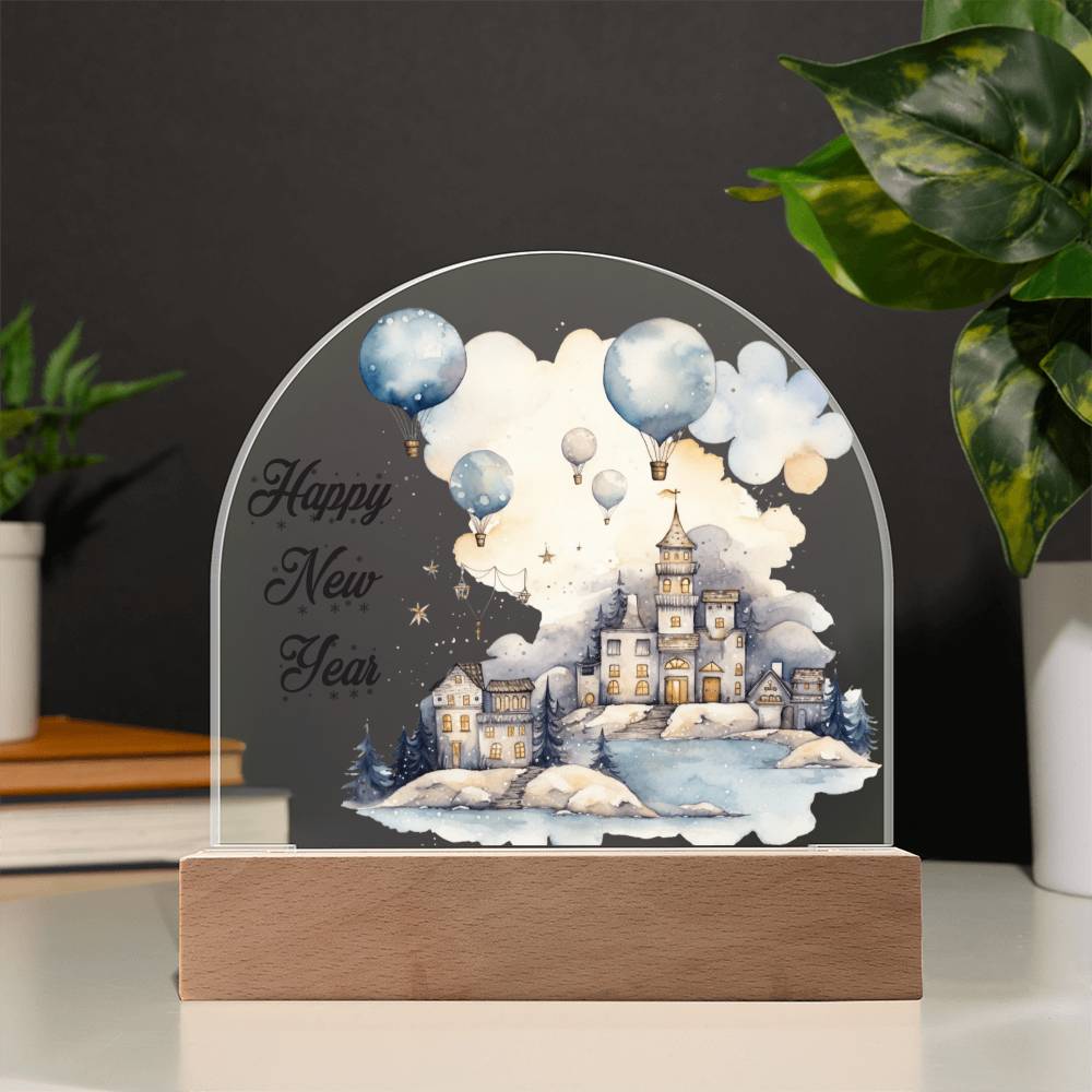 Celestial Cityscape: Winter Night Acrylic Dome Plaque | A gift for your loved ones