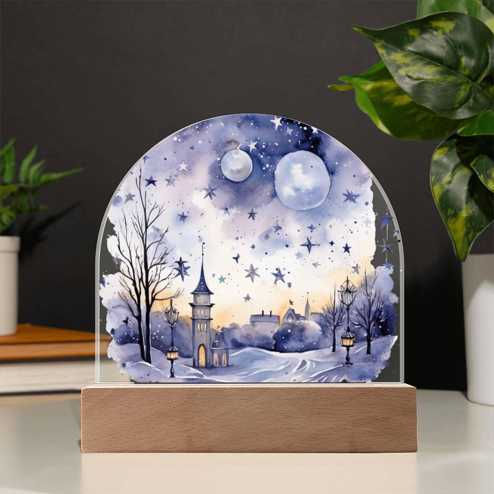 Starry Night in the Snow: Cityscape Acrylic Dome Decor | A gift for your loved ones