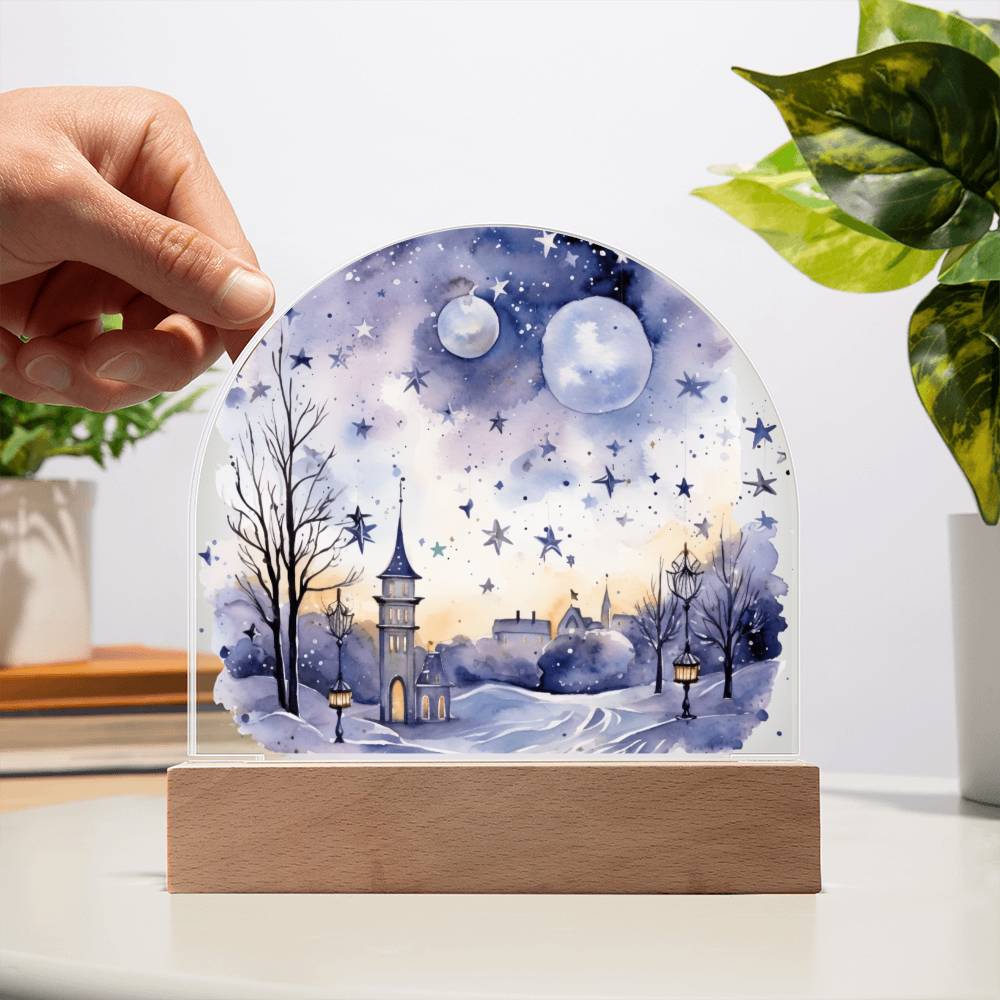 Starry Night in the Snow: Cityscape Acrylic Dome Decor | A gift for your loved ones