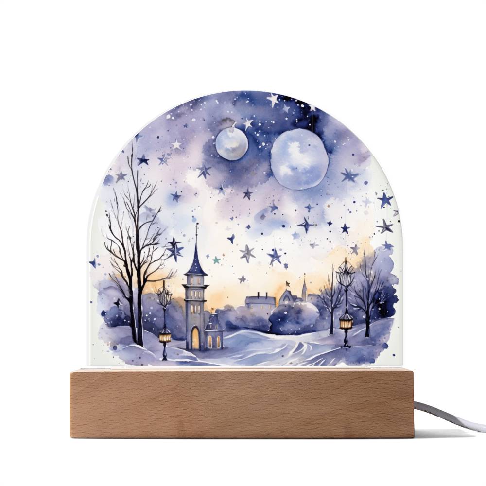 Starry Night in the Snow: Cityscape Acrylic Dome Decor | A gift for your loved ones