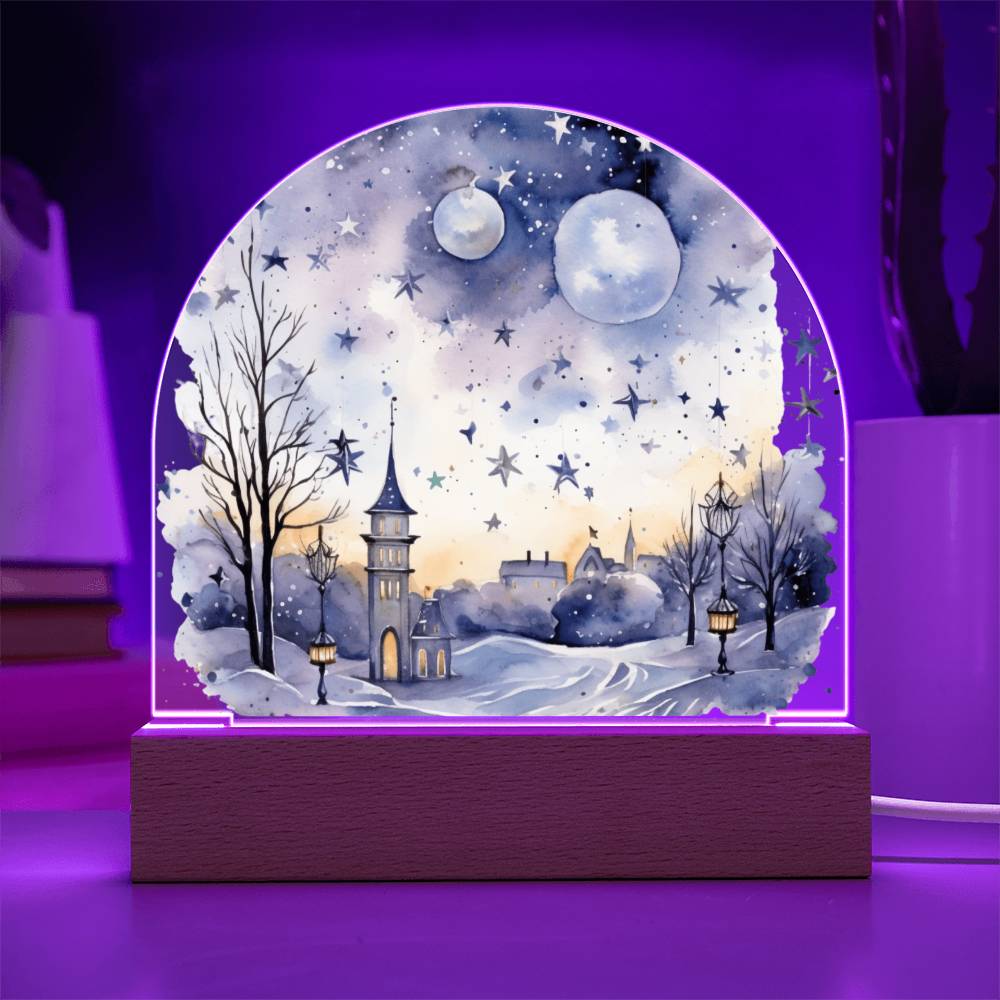 Starry Night in the Snow: Cityscape Acrylic Dome Decor | A gift for your loved ones