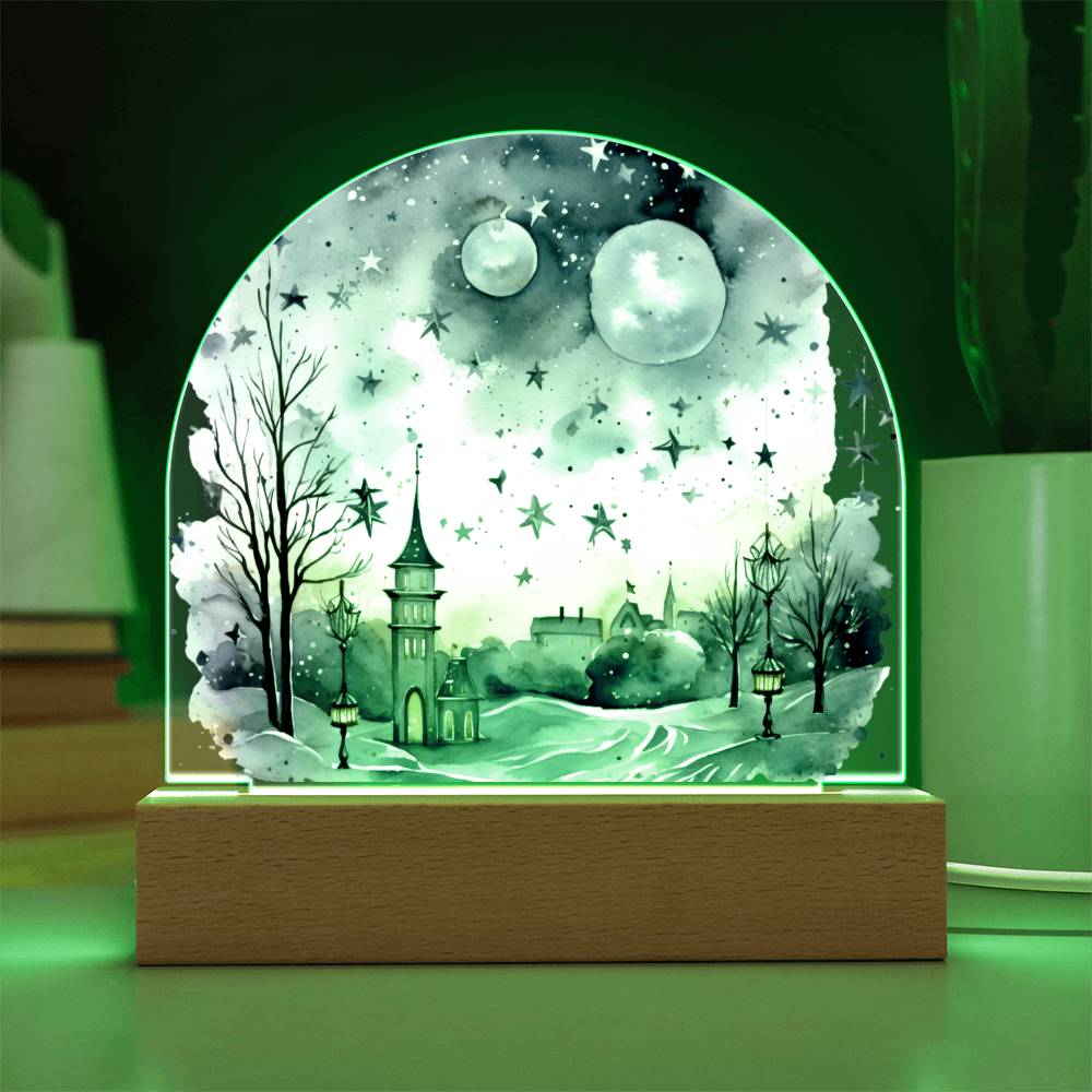 Starry Night in the Snow: Cityscape Acrylic Dome Decor | A gift for your loved ones