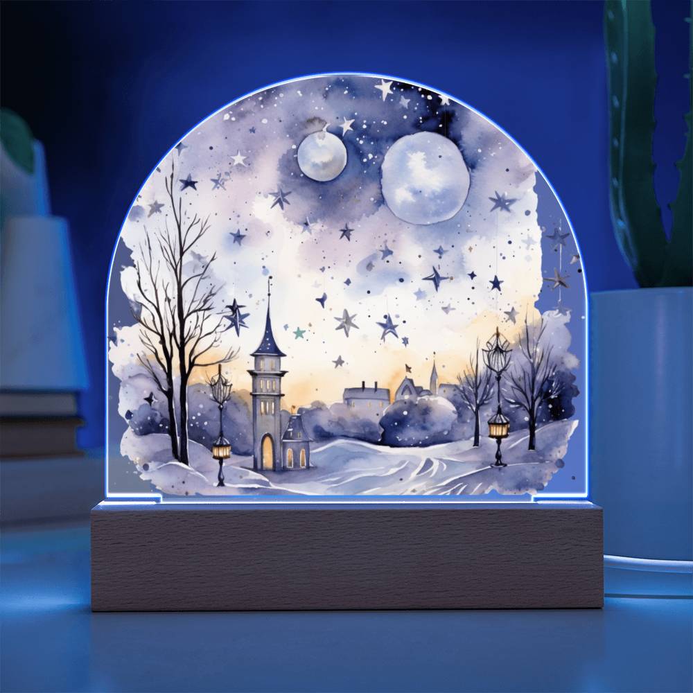 Starry Night in the Snow: Cityscape Acrylic Dome Decor | A gift for your loved ones