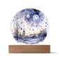 Radiant 2026 Cityscape Fireworks: Hand-Painted Circular Acrylic Plaque - Stunning New Year's Gift