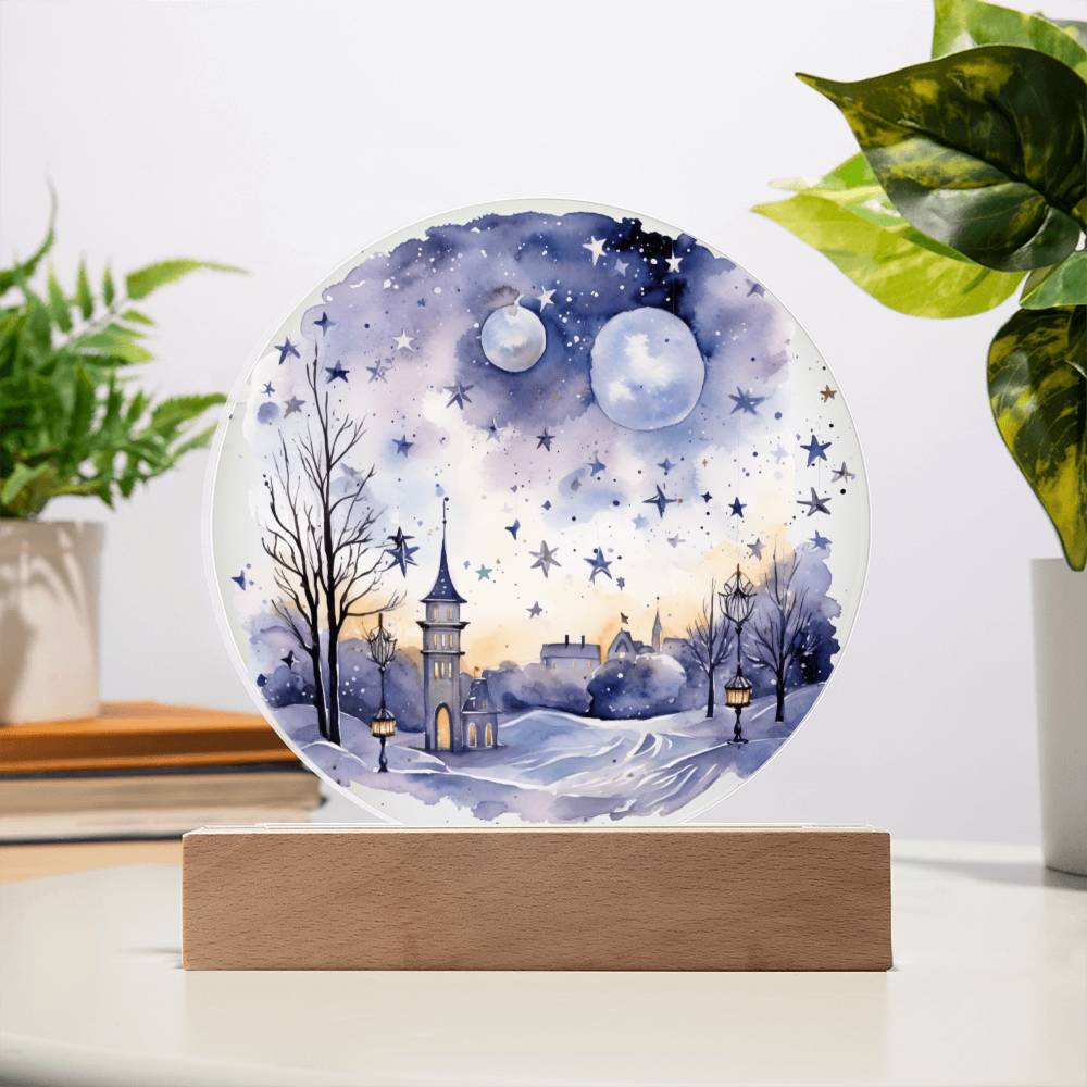 Radiant 2026 Cityscape Fireworks: Hand-Painted Circular Acrylic Plaque - Stunning New Year's Gift