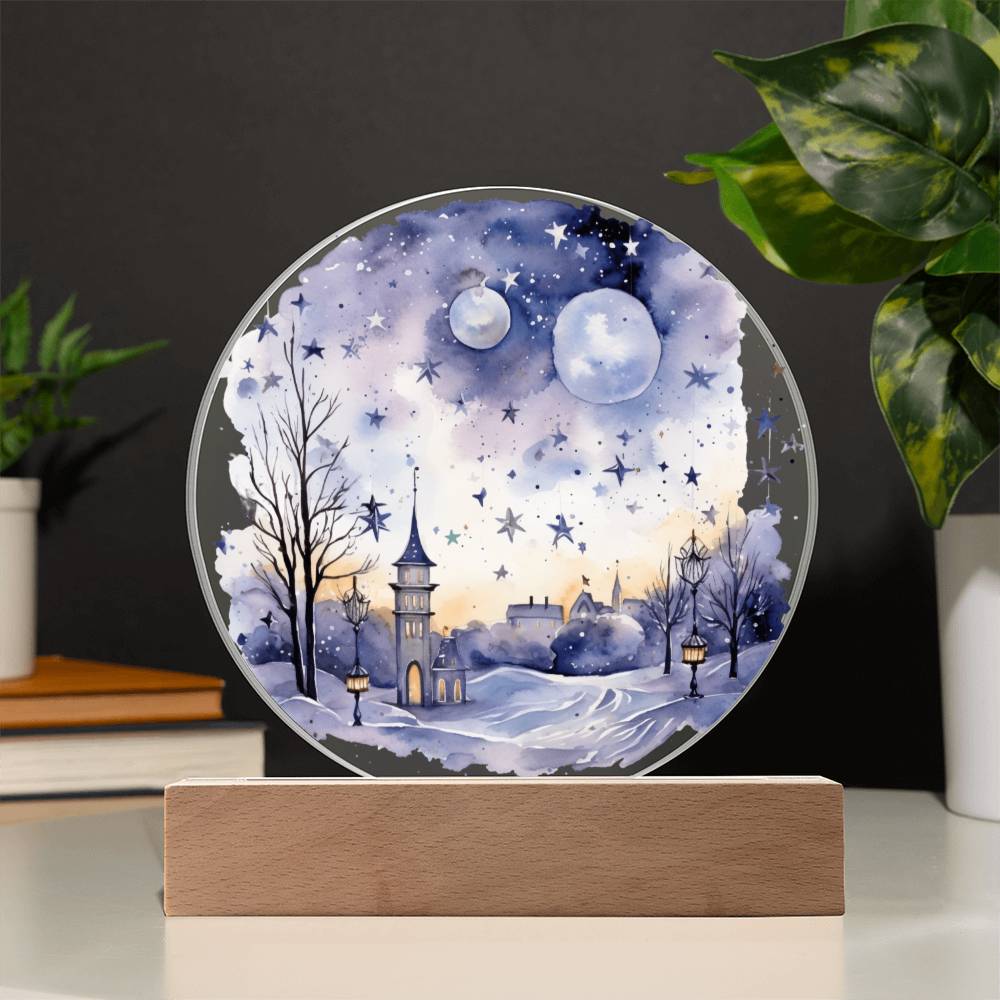 Radiant 2026 Cityscape Fireworks: Hand-Painted Circular Acrylic Plaque - Stunning New Year's Gift