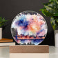 New Year 2026 Celebration: City Skyline Fireworks on Circular Acrylic Plaque - Unique Gift Idea!