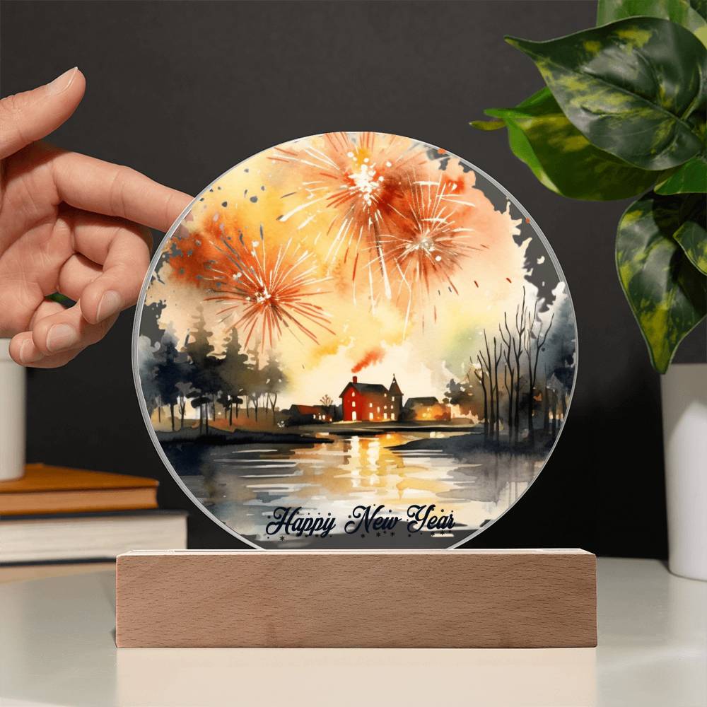2026 Cityscape Fireworks: Vibrant Watercolor Circular Acrylic Plaque - Perfect New Year's Gift!