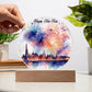 New Year 2026 Celebration: City Skyline Fireworks on Circular Acrylic Plaque - Unique Gift Idea!
