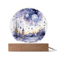 Radiant 2026 Cityscape Fireworks: Hand-Painted Circular Acrylic Plaque - Stunning New Year's Gift