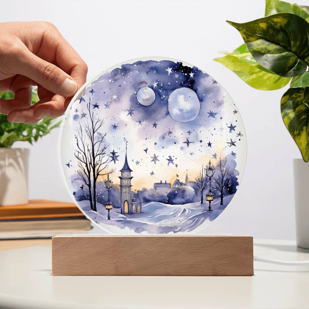 Radiant 2026 Cityscape Fireworks: Hand-Painted Circular Acrylic Plaque - Stunning New Year's Gift