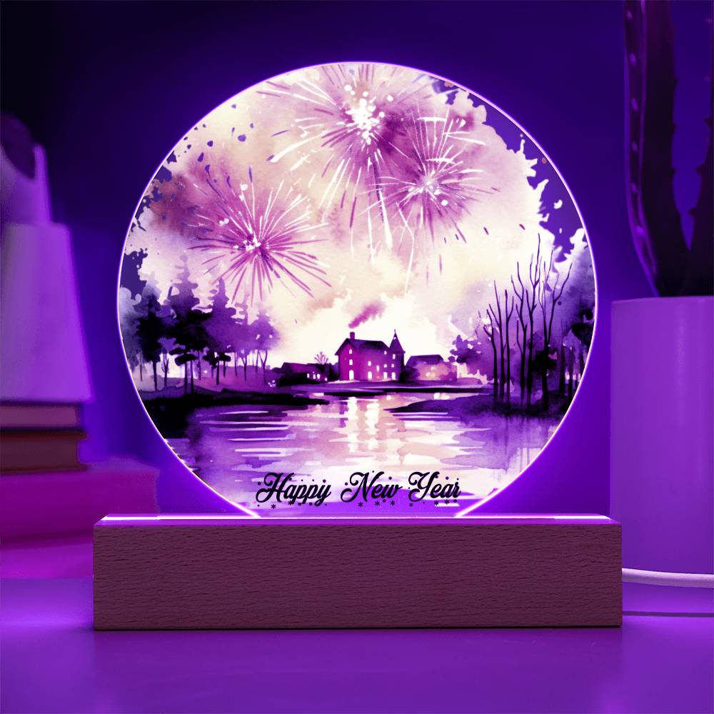 2026 Cityscape Fireworks: Vibrant Watercolor Circular Acrylic Plaque - Perfect New Year's Gift!