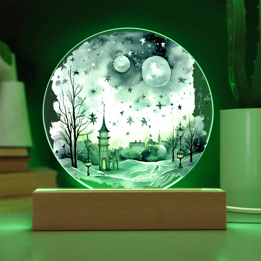 Radiant 2026 Cityscape Fireworks: Hand-Painted Circular Acrylic Plaque - Stunning New Year's Gift