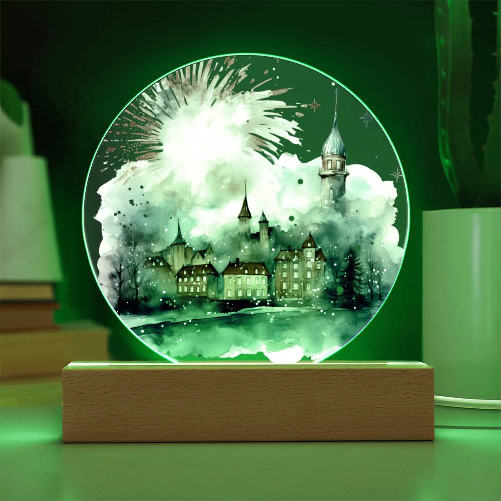 Radiant 2026 Cityscape Fireworks: Hand-Painted Circular Acrylic Plaque - Stunning New Year's Gift!
