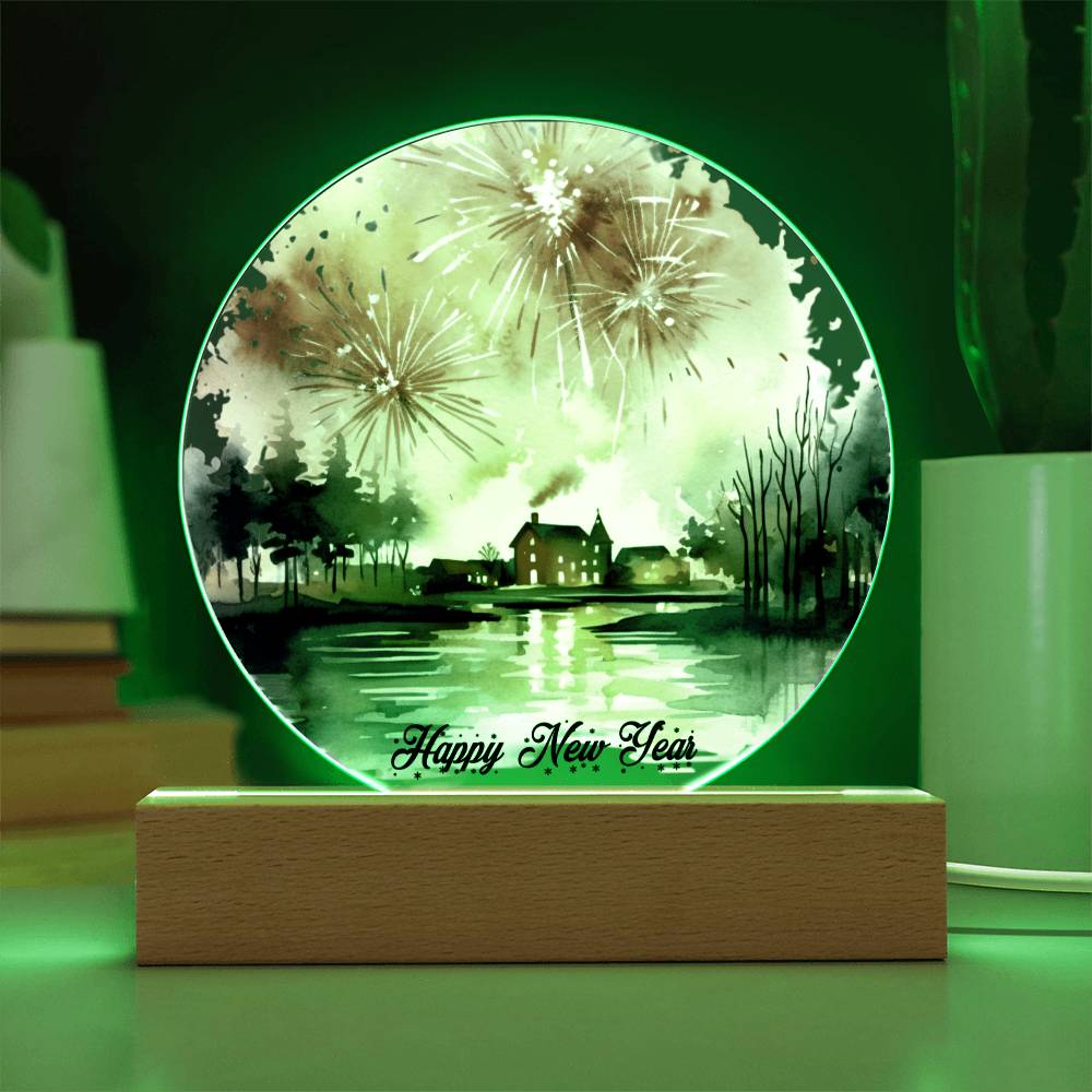 2026 Cityscape Fireworks: Vibrant Watercolor Circular Acrylic Plaque - Perfect New Year's Gift!