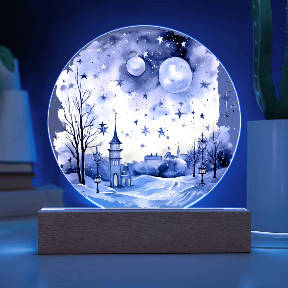 Radiant 2026 Cityscape Fireworks: Hand-Painted Circular Acrylic Plaque - Stunning New Year's Gift