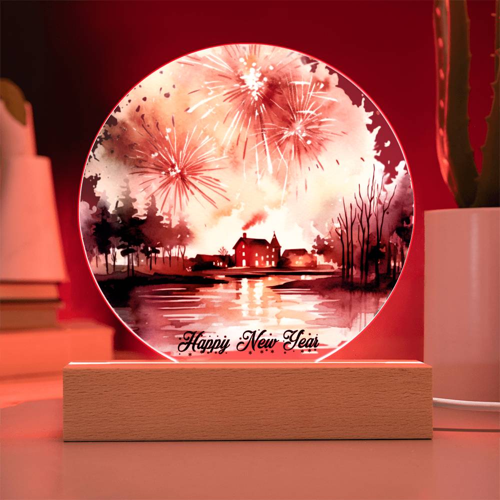 2026 Cityscape Fireworks: Vibrant Watercolor Circular Acrylic Plaque - Perfect New Year's Gift!