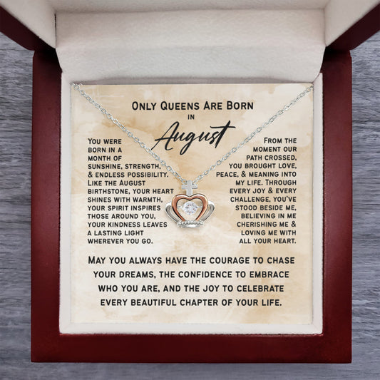 Only Queens Are Born in August – Regal Crown Pendant Necklace Gift for Her | SparkinGifts